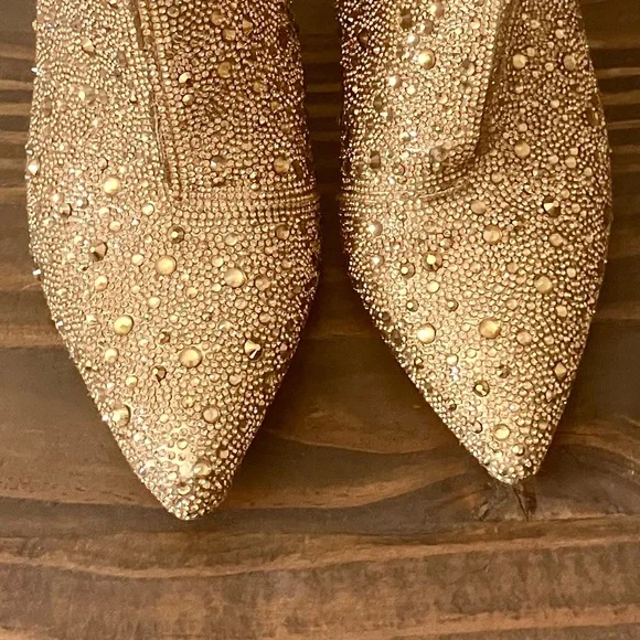 Betsey Johnson Cady Gold Rhinestone Boots 9 Holiday Party Night Out - Picture 4 of 6